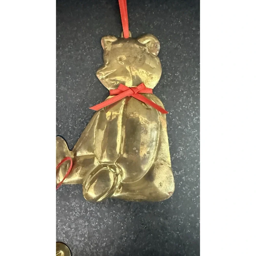 Lot Of 5 Vintage Department 56 Brass Teddy Bear Christmas Ornament Hanger 1984